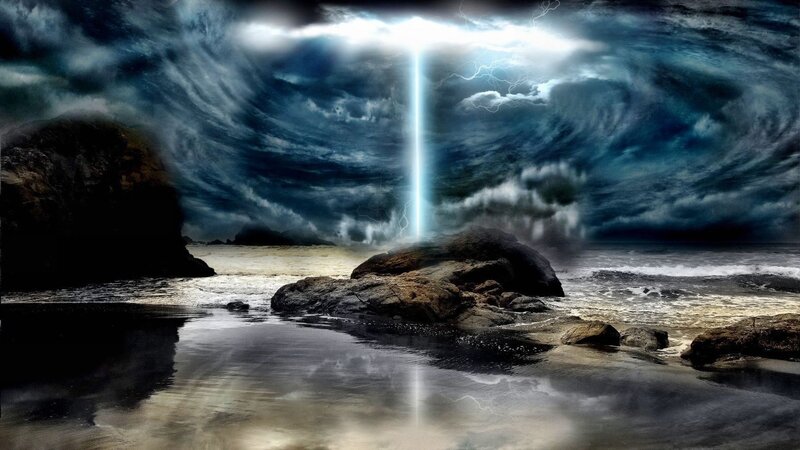 Lightning Bolt on Beach — Blue, Dramatic
