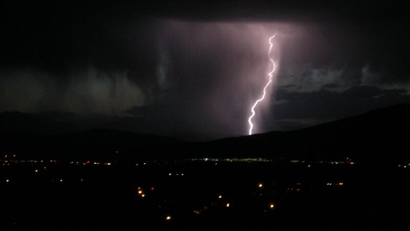 Lightning Bolt over City — Black, Dramatic, Night
