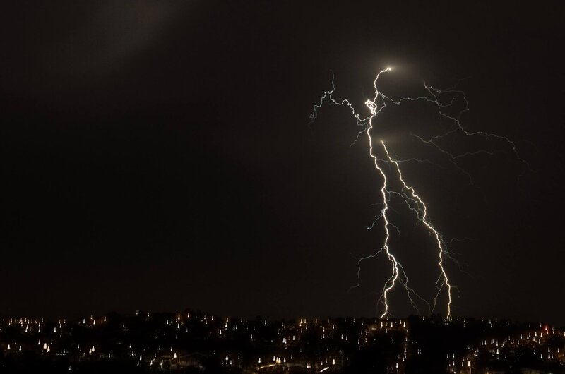 Lightning Bolt over City — Black