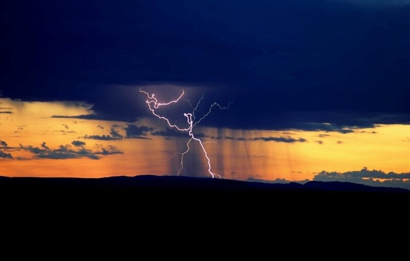 Lightning Bolt over Hills — Blue