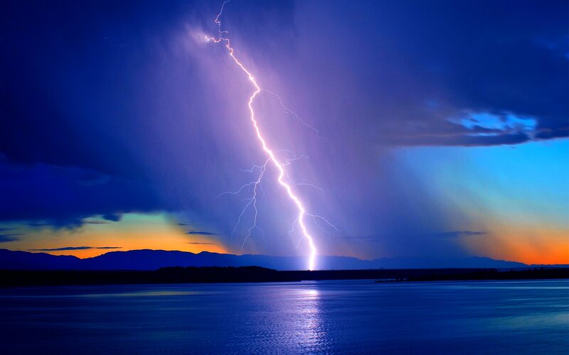 Lightning Bolt over Lake — Blue