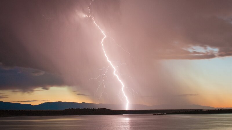 Lightning Bolt over Lake — Purple