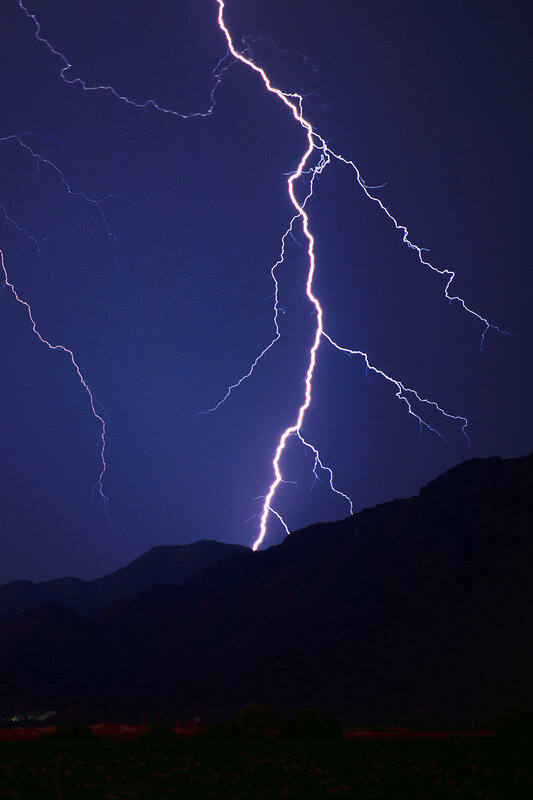 Lightning Bolt over Mountains — Blue, Dramatic