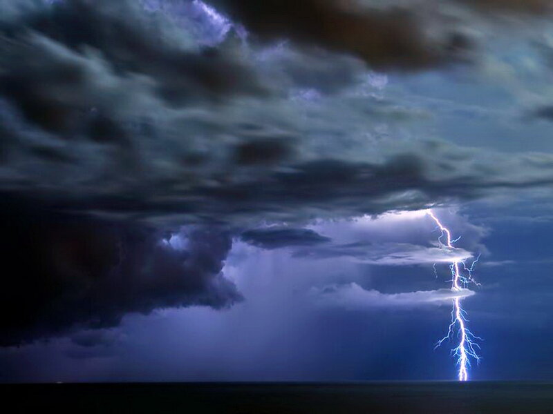 Lightning Bolt over Ocean — Blue