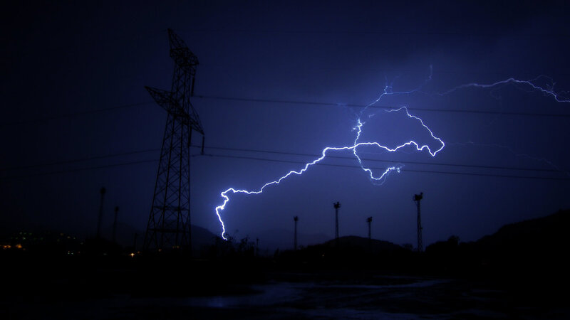 Lightning Bolt over Power Lines