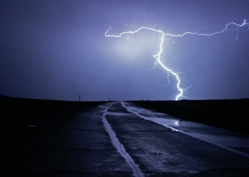 Lightning Bolt over Road