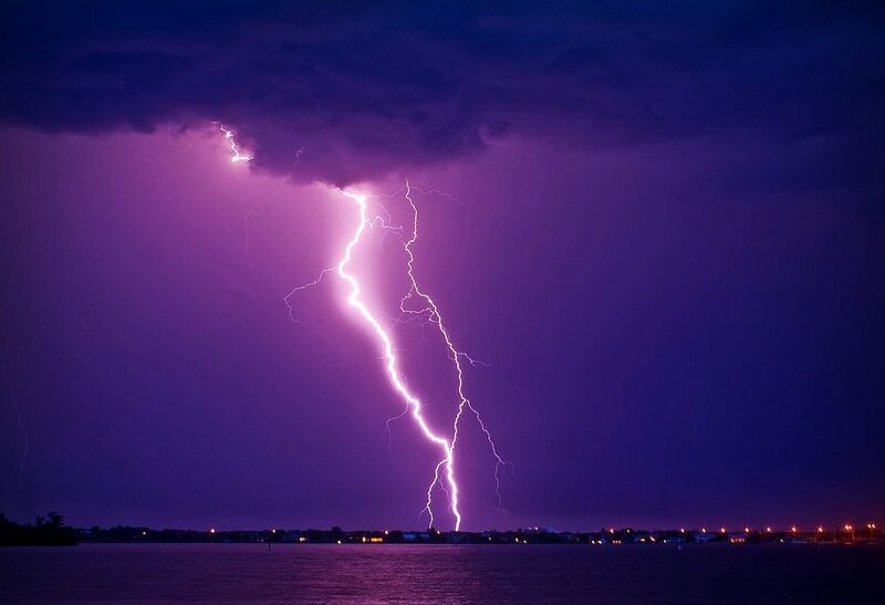 Lightning Bolt over Water — Purple