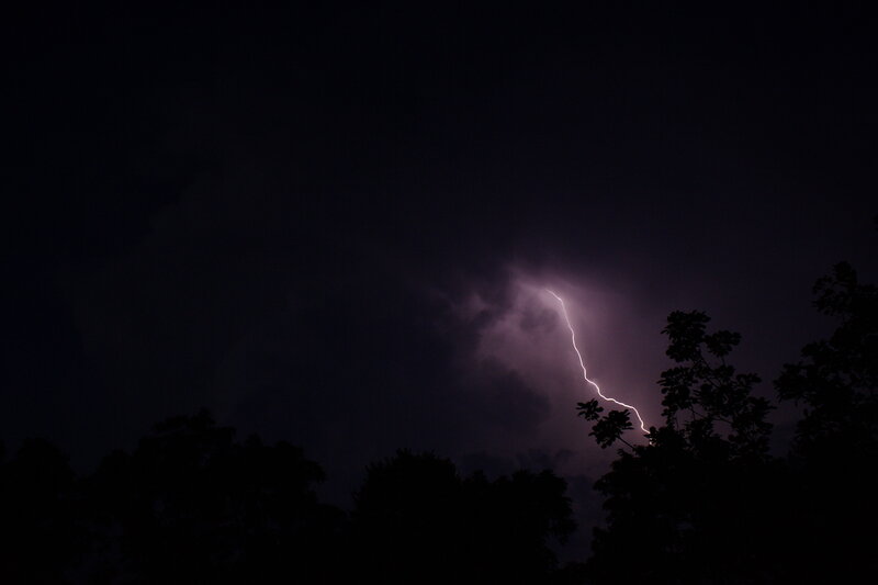 Lightning Bolt Striking — Black, Dramatic, Night