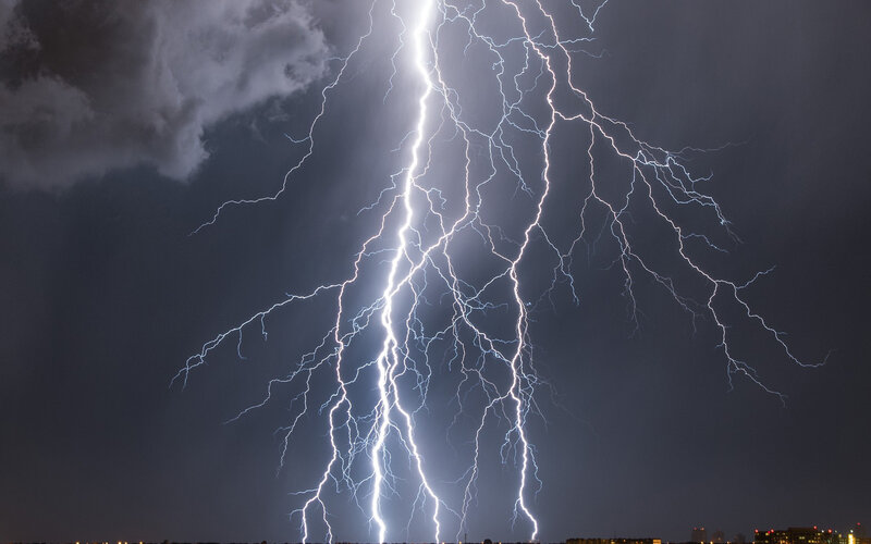 Lightning Bolt Striking City — White