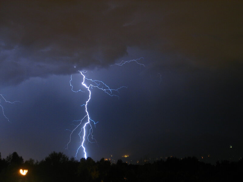Lightning Bolt Striking Down — Blue, Dramatic