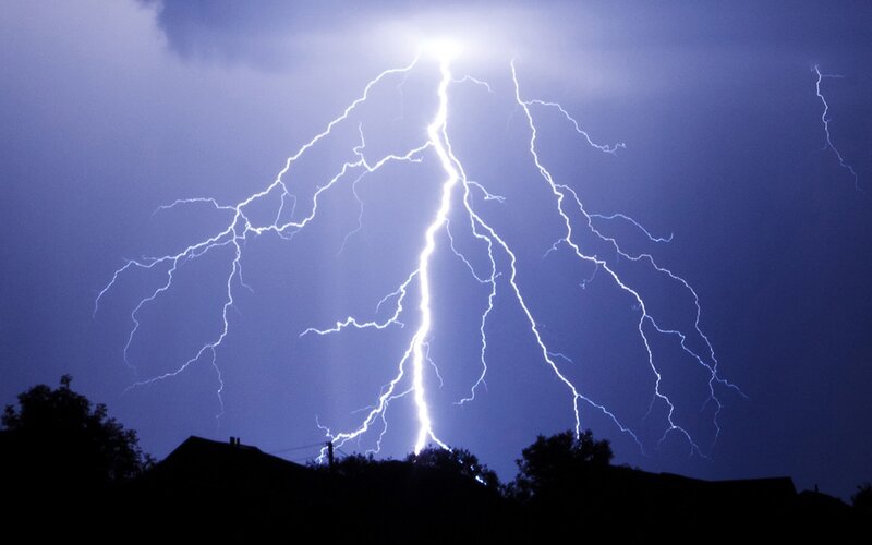 Lightning Bolt Striking Down — Blue