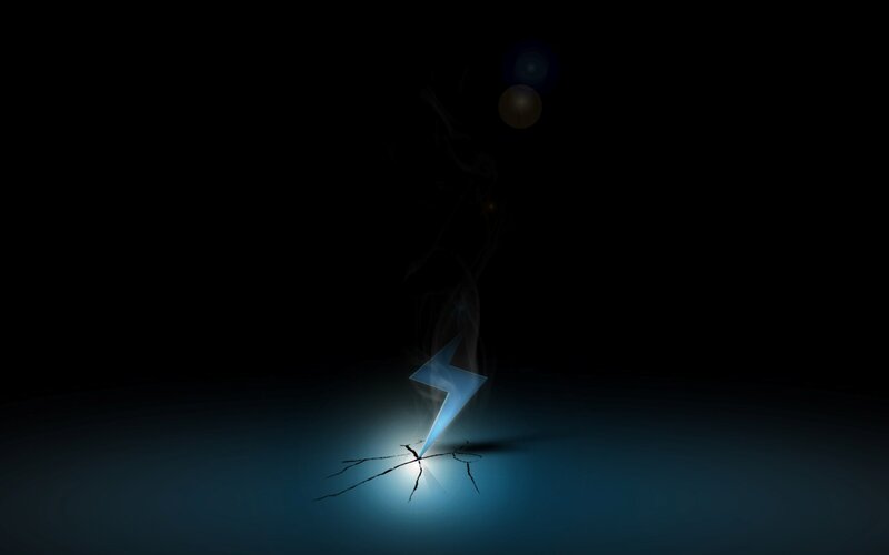 Lightning Bolt Striking Ground — Black, Dramatic, Night, Digital Art