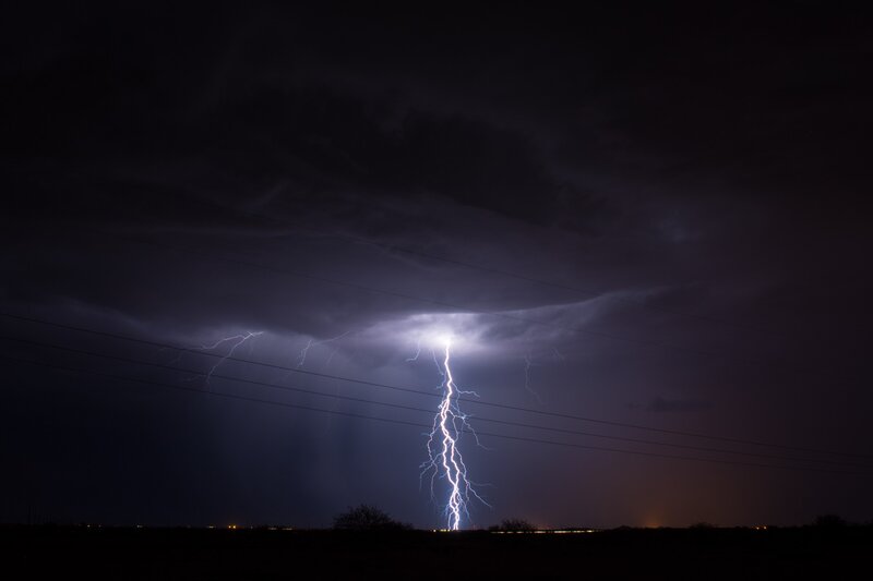 Lightning Bolt Striking Ground — Black, Dramatic, Night