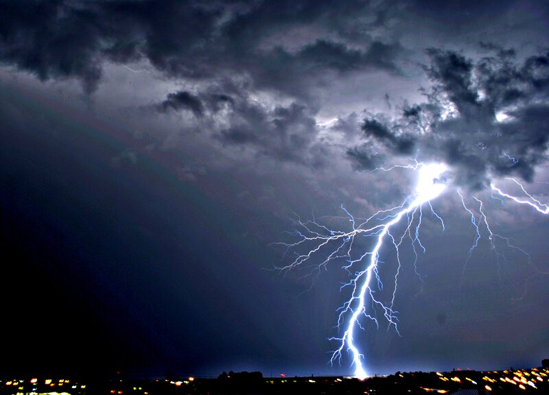 Lightning Bolt Striking Ground — Black, Dramatic