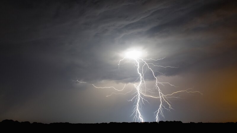 Lightning Bolt Striking Ground — Gray