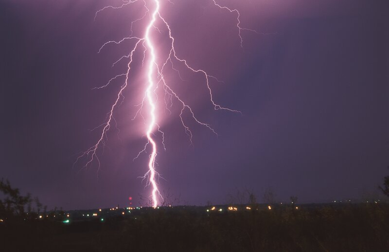 Lightning Bolt Striking Ground — Purple, Dramatic