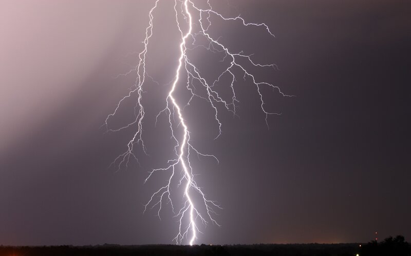 Lightning Bolt Striking Ground — White