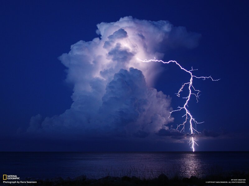 Lightning Bolt Striking Sea