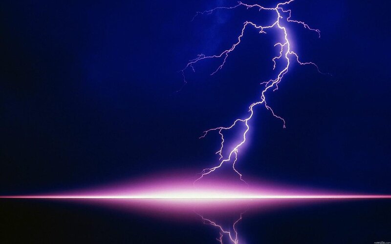 Lightning Bolt Striking Water — Blue, Dramatic, Night, Digital Art