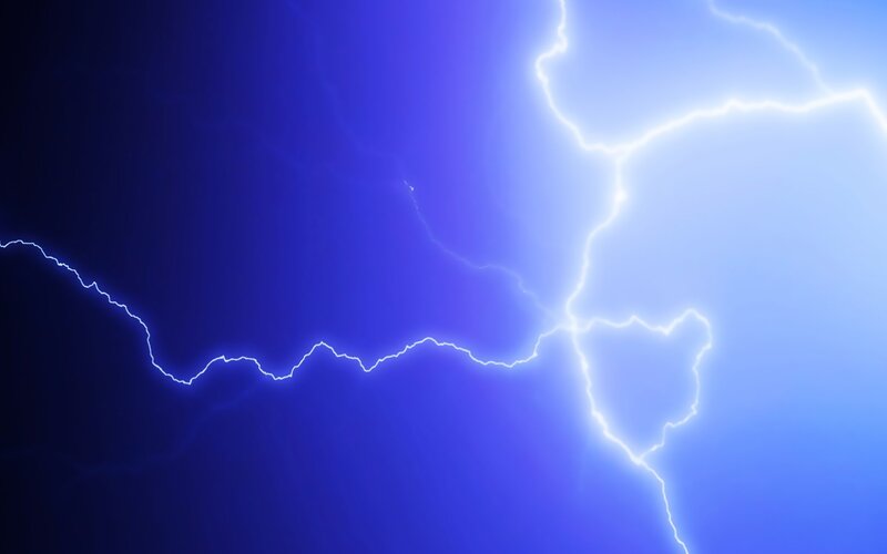 Lightning Bolts in Sky — Blue, Dramatic, Night, Digital Art