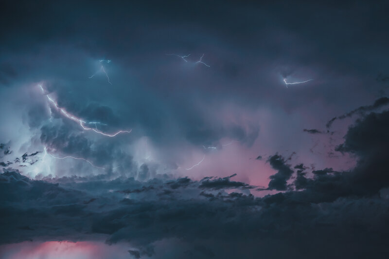 Lightning in Storm Clouds — Blue, Dramatic, Night