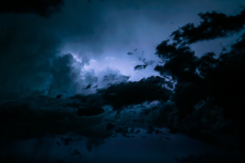 Lightning in Storm Clouds — Blue, Dramatic