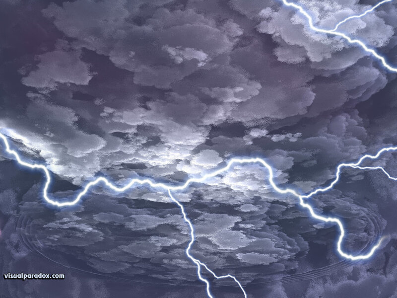 Lightning in Storm Clouds — Gray, Dramatic, Night, Digital Art