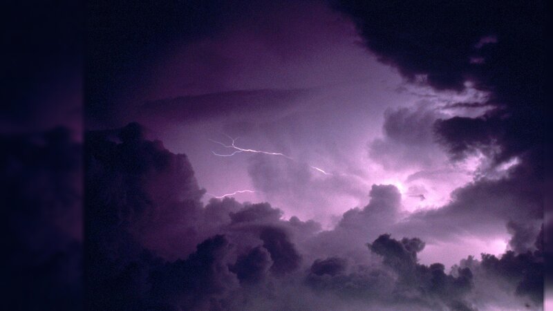 Lightning in Storm Clouds — Purple, Dramatic, Night