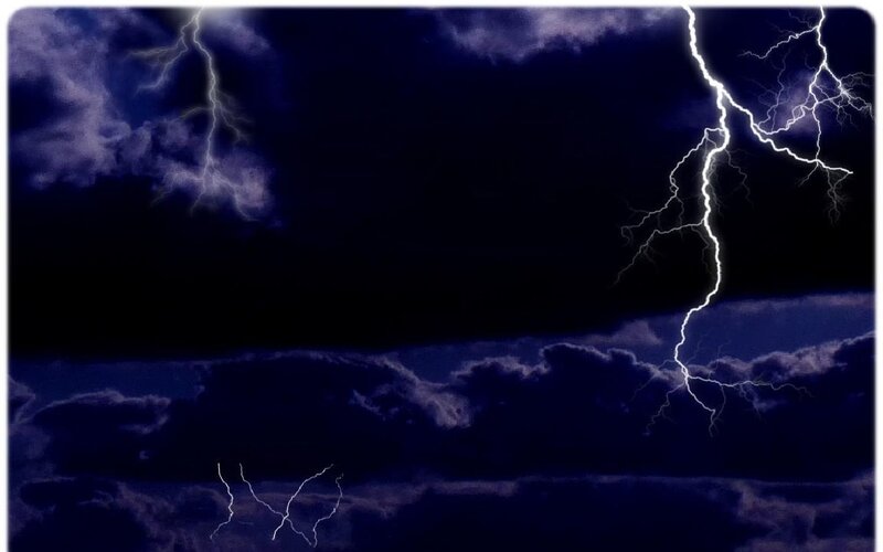 Lightning in Stormy Sky — Blue, Dramatic, Night, Photograph, Clouds