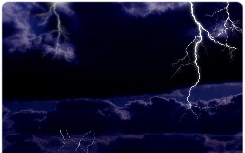 Lightning in Stormy Sky — Blue, Dramatic, Night, Photograph