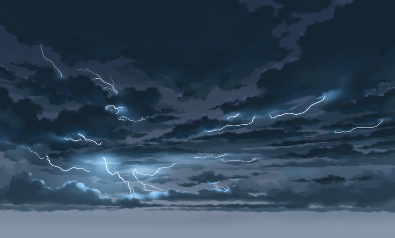Lightning in Stormy Sky — Blue, Dramatic, Night