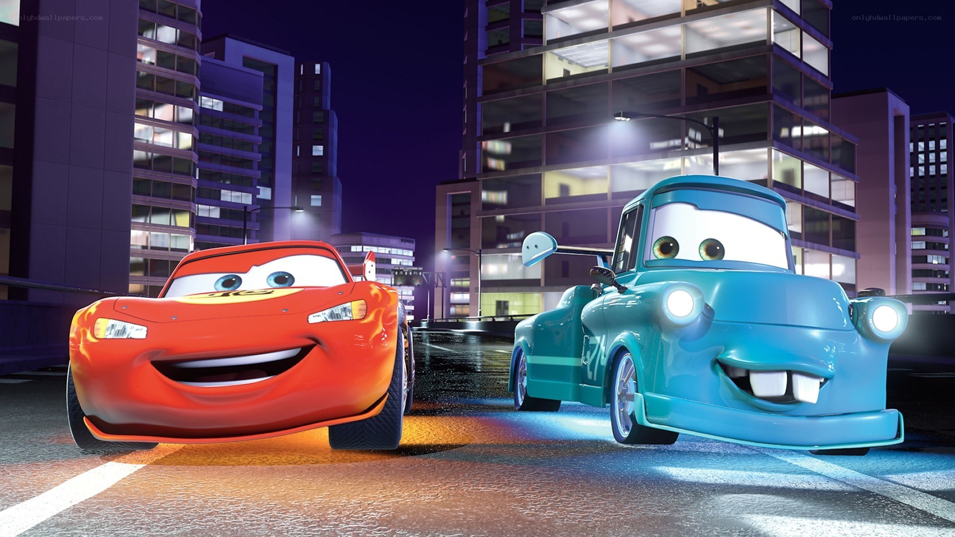 Lightning McQueen and Mater at night
