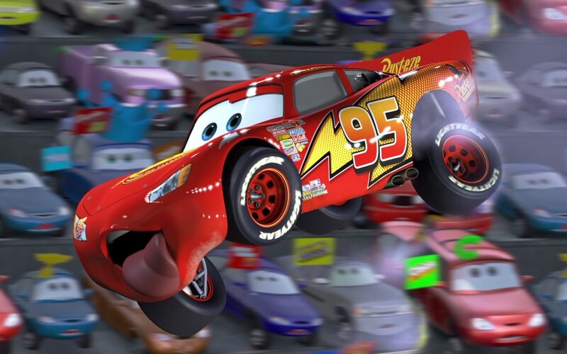 Lightning McQueen in mid-air