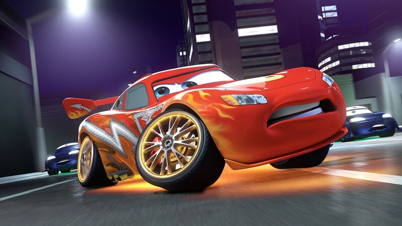 Lightning McQueen racing at night