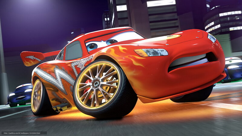 Lightning McQueen racing at night
