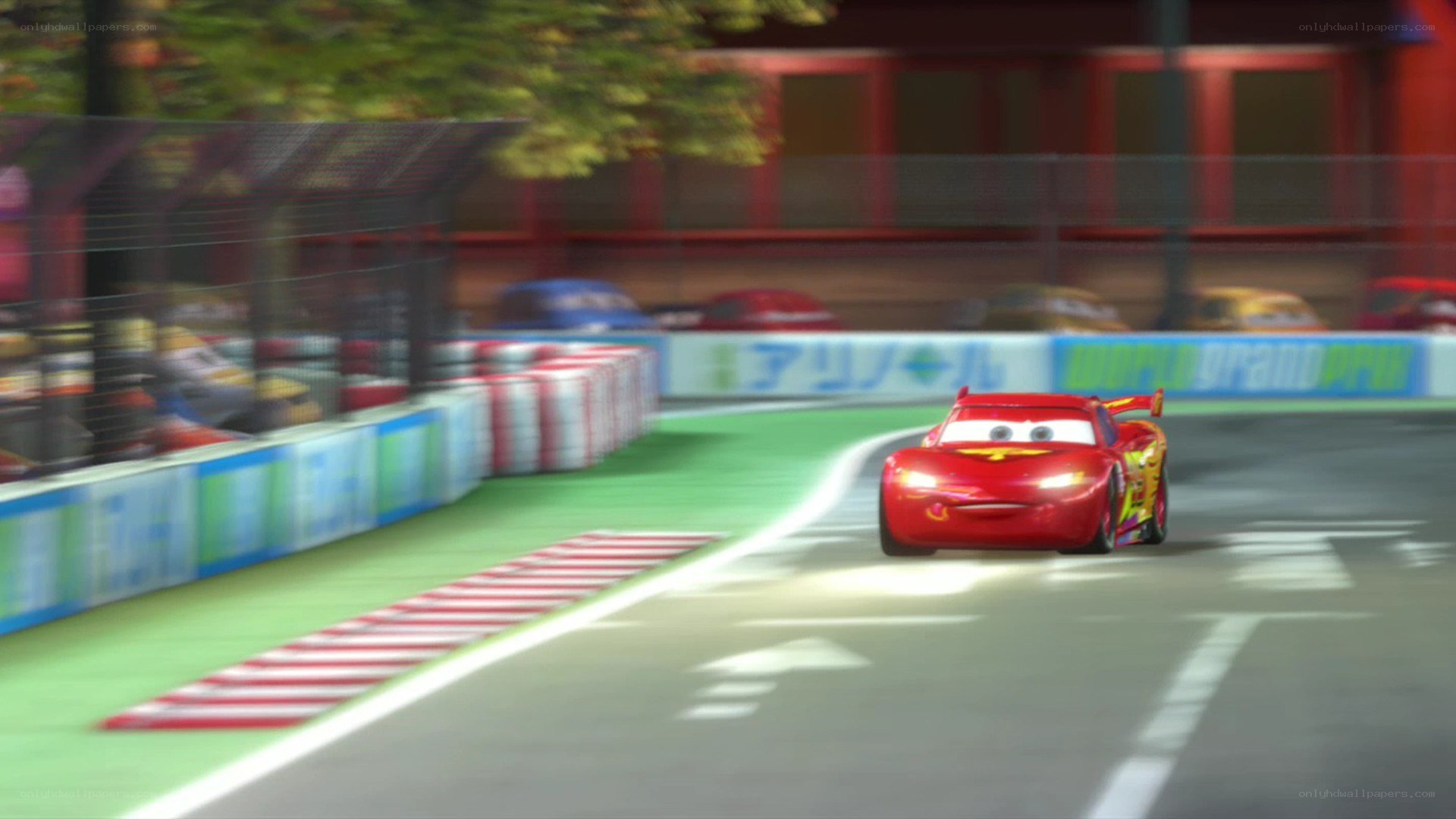 Lightning McQueen racing on track