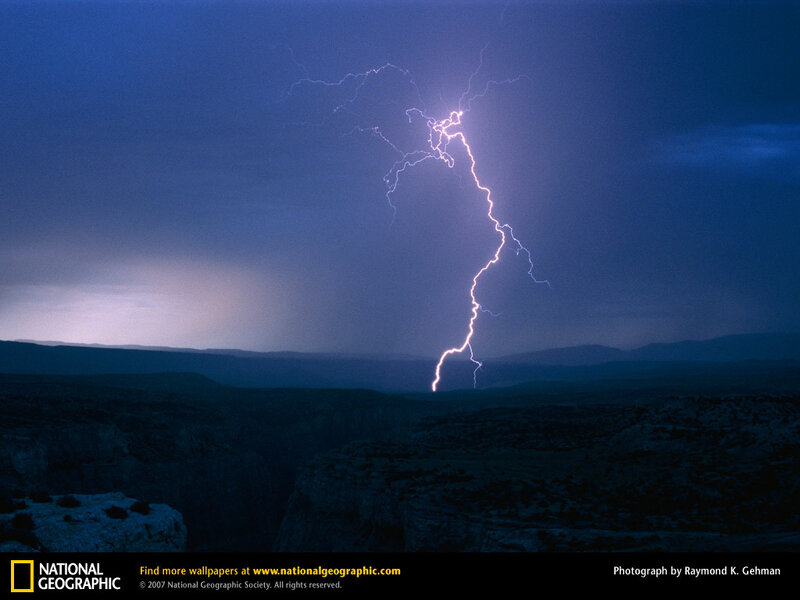 Lightning over a canyon
