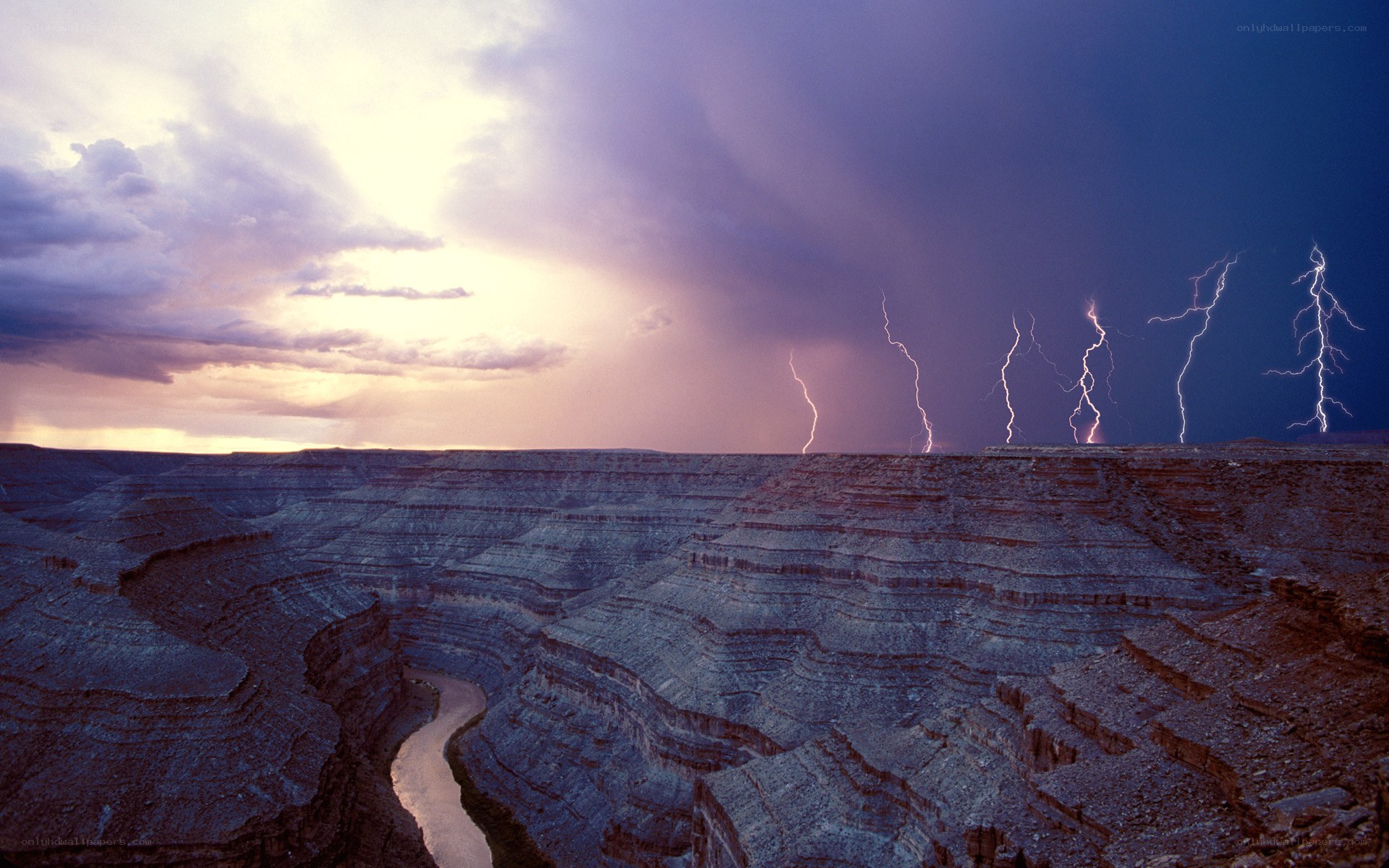 Lightning over a canyon