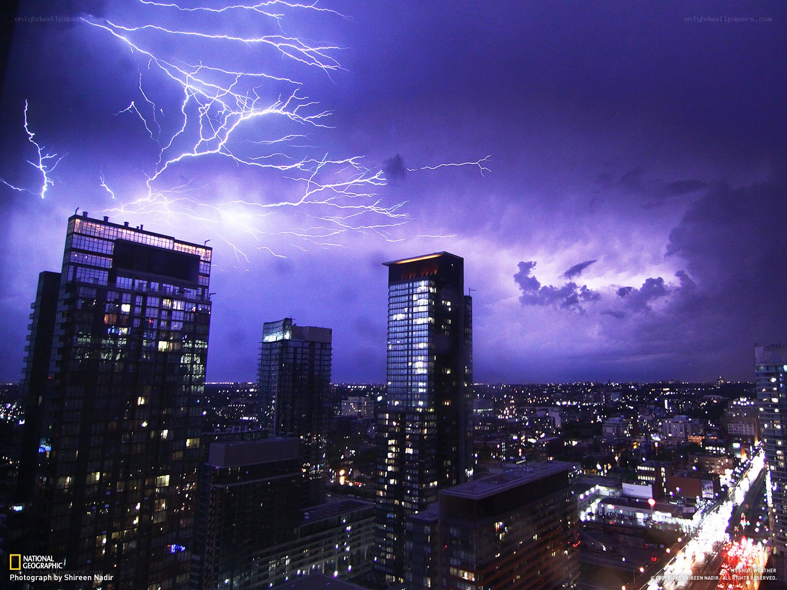Lightning over a city skyline