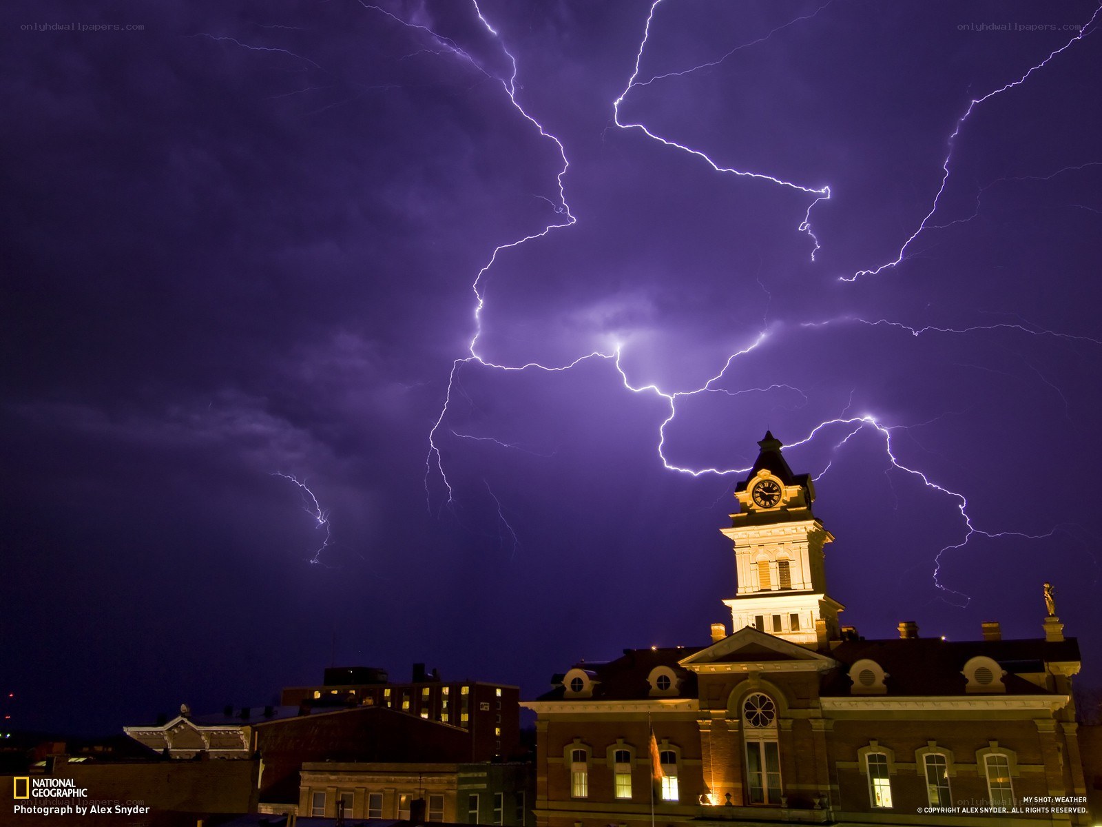 Lightning over a clock tower