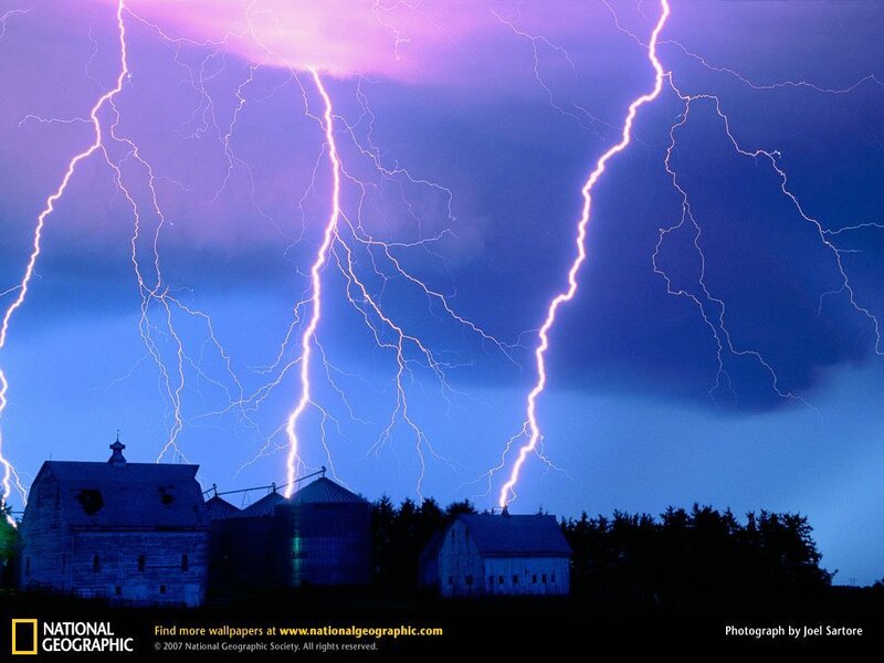Lightning over a farm