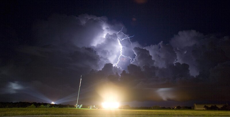 Lightning over a launch site