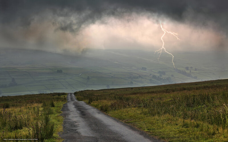 Lightning over a rural road