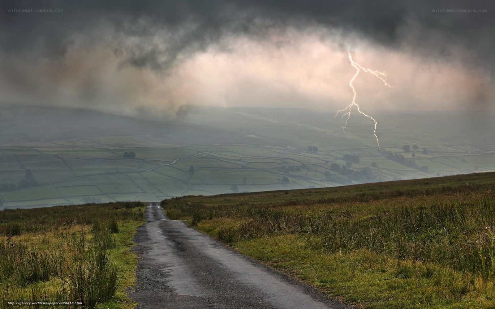 Lightning over a rural road