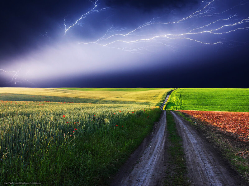 Lightning over a rural road