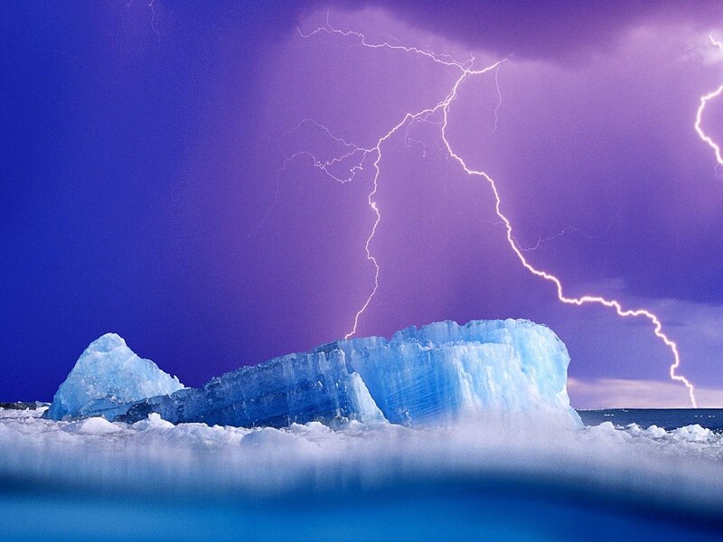 Lightning over an iceberg