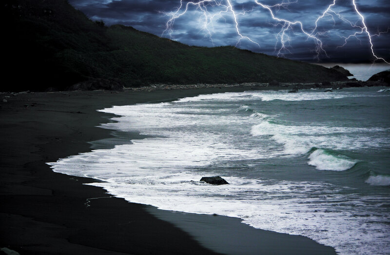 Lightning over Beach — Dark Blue