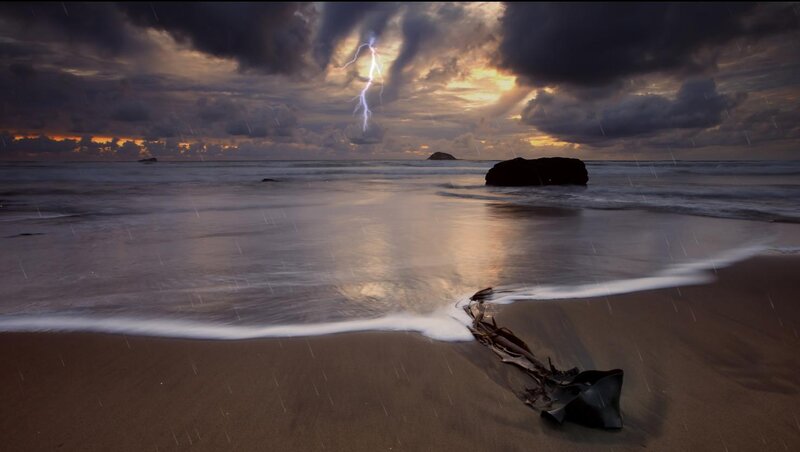 Lightning over Beach — Gray