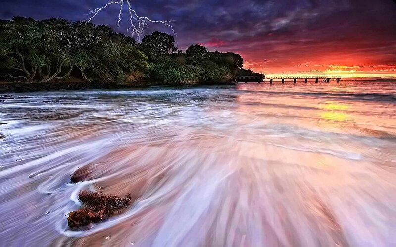 Lightning over Beach — Purple