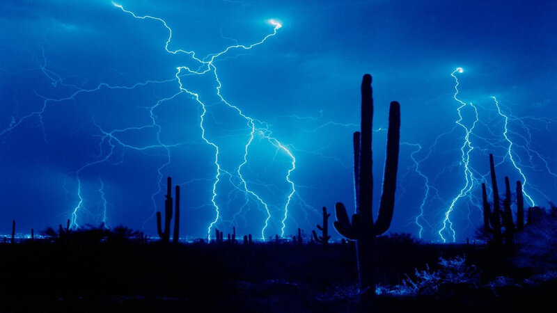 Lightning over Cacti — Blue